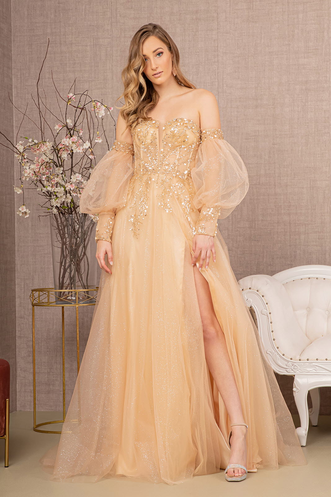 evening collective dresses GLS Collective GL3118 Champagne / 2XL
