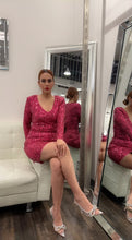 Load and play video in Gallery viewer, Joelle L/S Sequin Dress - Fuchia
