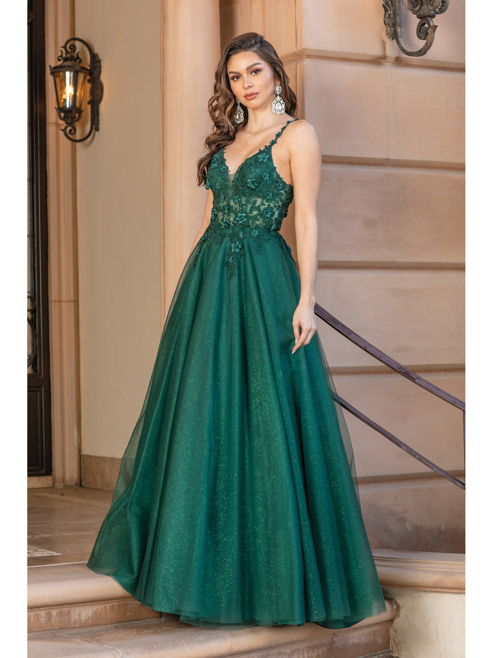 Long Glitter A-Line Prom Dress with Embroidered Bodice Hunter Green / Medium Long Glitter A-Line Prom Dress with Embroidered Bodice Hunter Green / Medium