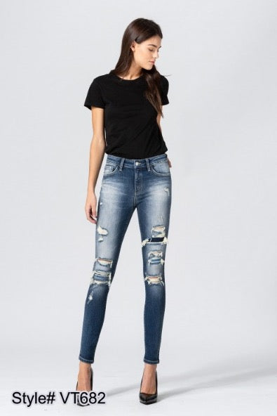 Vervet Mid Rise Distressed Skinny Jeans