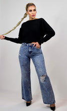 Load image into Gallery viewer, Med Denim Ripped Wide Leg Jeans
