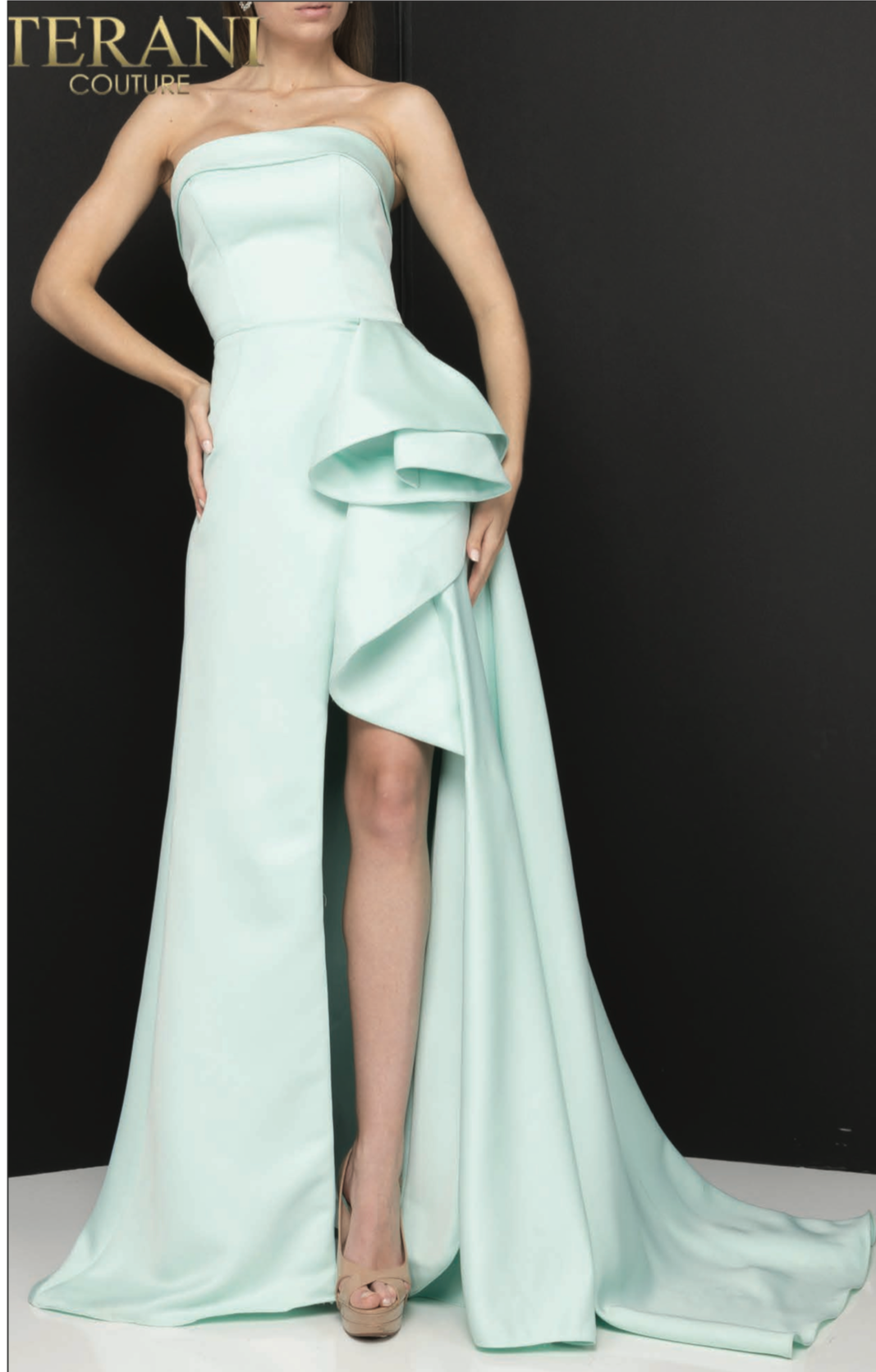 Black Terani Couture 2012P1288 Strapless Long Prom Dress for