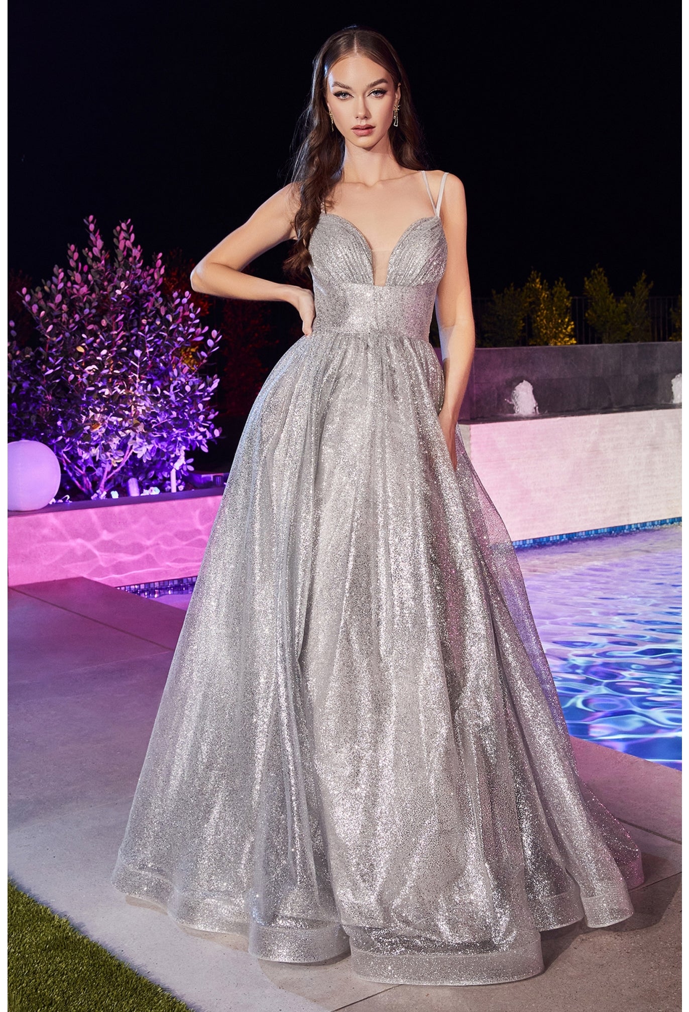 green emerald velvet dress Glitter-Crepe JVNX by Jovani Long Metallic Prom Dress Blue / 0