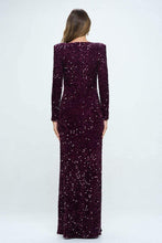 Load image into Gallery viewer, Joleen S/L Sequin Evening Dress -Plum
