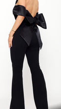 Load image into Gallery viewer, Amber O/S Satin Bow Jumpsuit- Black
