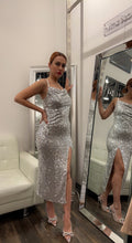 Load image into Gallery viewer, Joelle Sequin Midi Dress - Silver

