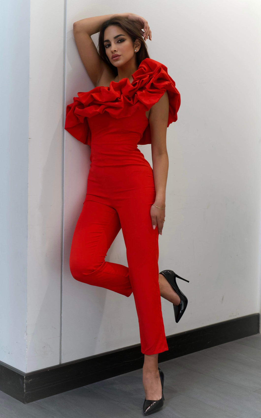 Madonna Ruffle Jumpsuit - Red