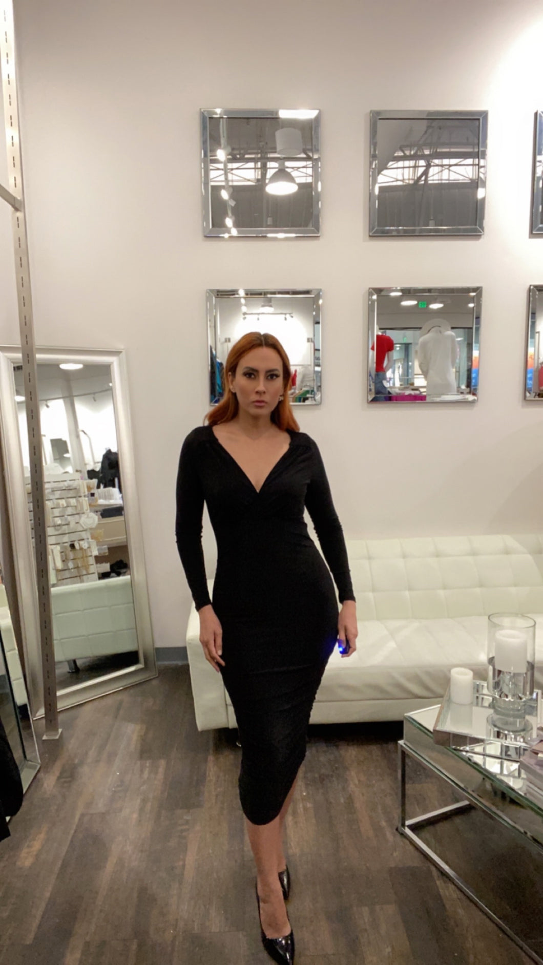 Maryan L/S Knit Midi Dress - Black