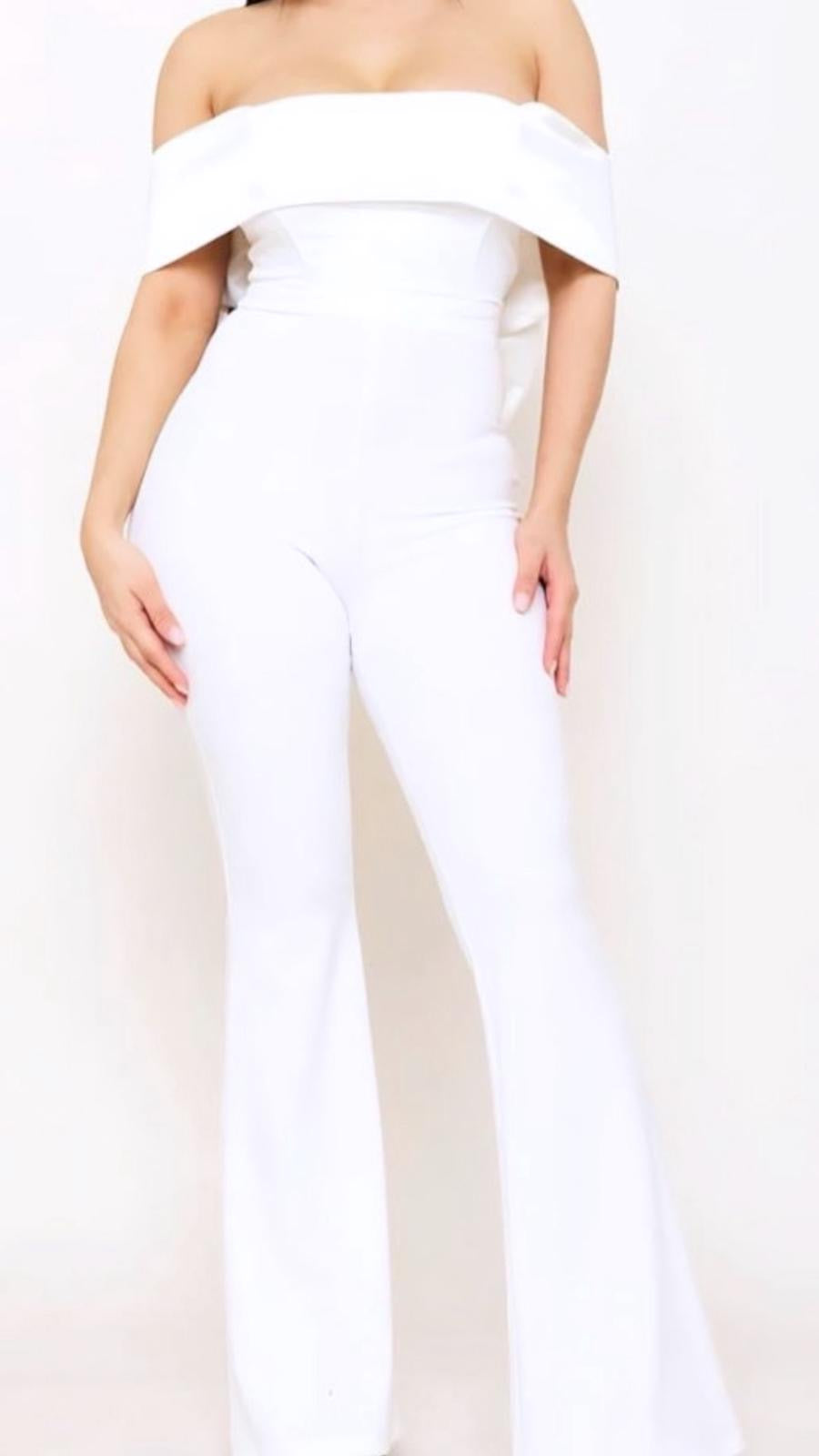 Amber O/S Satin Bow Jumpsuit- White