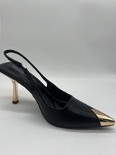 Load image into Gallery viewer, Thalessa Pointy Heel Gold Detail- Black
