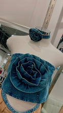 Load image into Gallery viewer, Abbey Strapless Denim Flower Top
