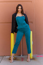 Load image into Gallery viewer, Luna Satin Belted Jumpsuit - Teal
