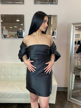 Load image into Gallery viewer, Maya Puff Sleeve Satin Dress- Black
