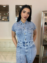 Load image into Gallery viewer, Amelia Button Collared Denim Jumpsuit
