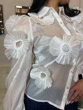 Load image into Gallery viewer, Ada Sheer 3D Flower Blouse - White
