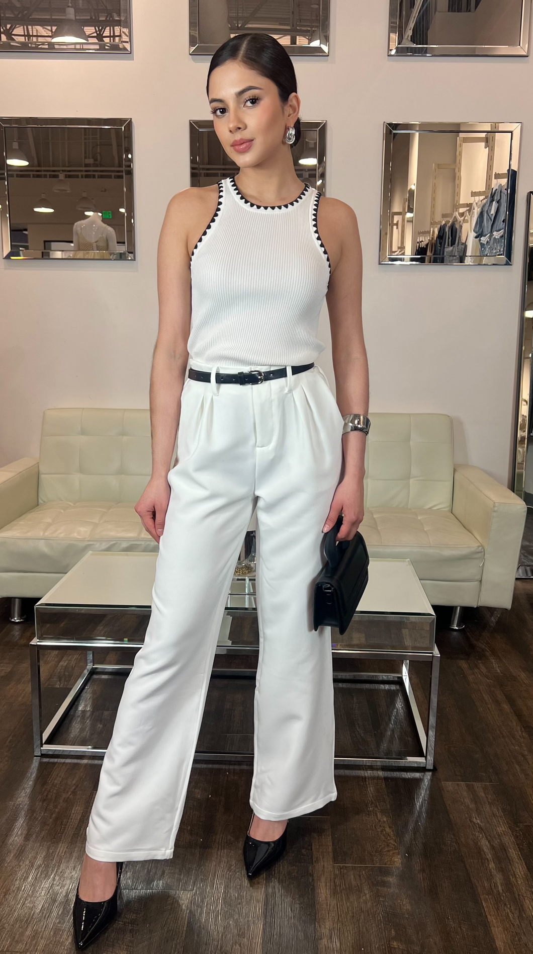 Mila Belted Wide Pants- White