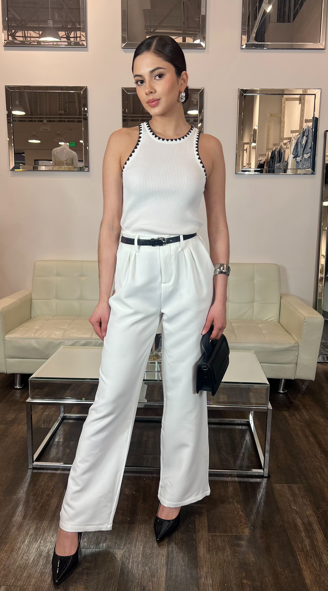Aelia Knitted Sweater Top- White/Black