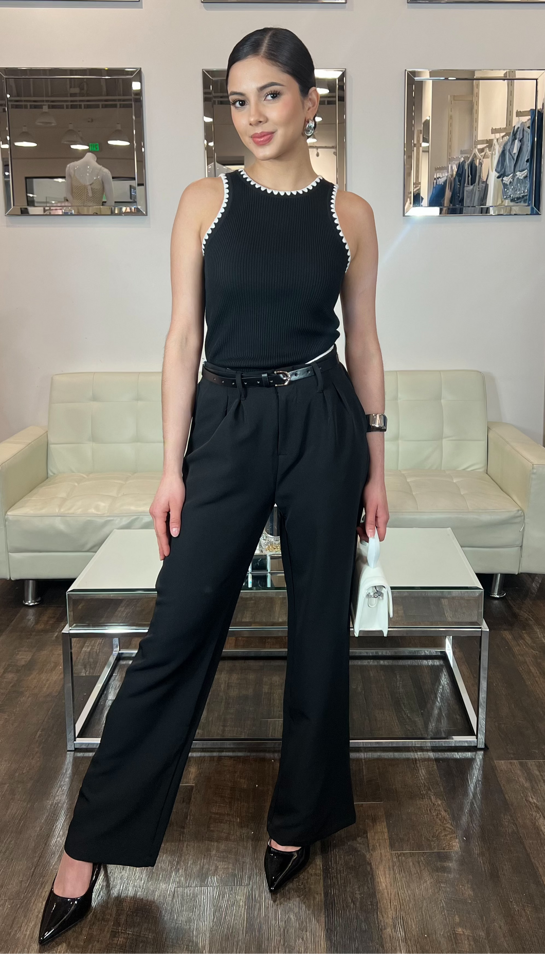 Aelia Knitted Sweater Top- Black/White