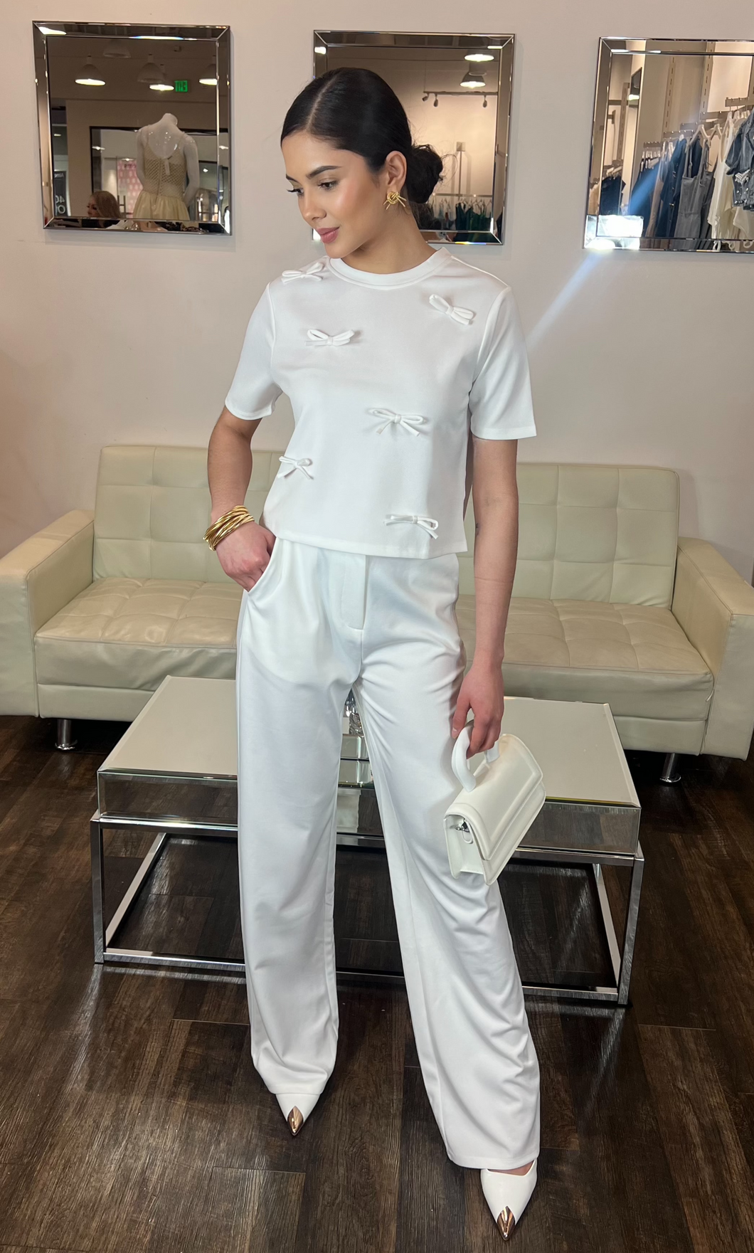 Eliana Short Sleeve Bow Top- White