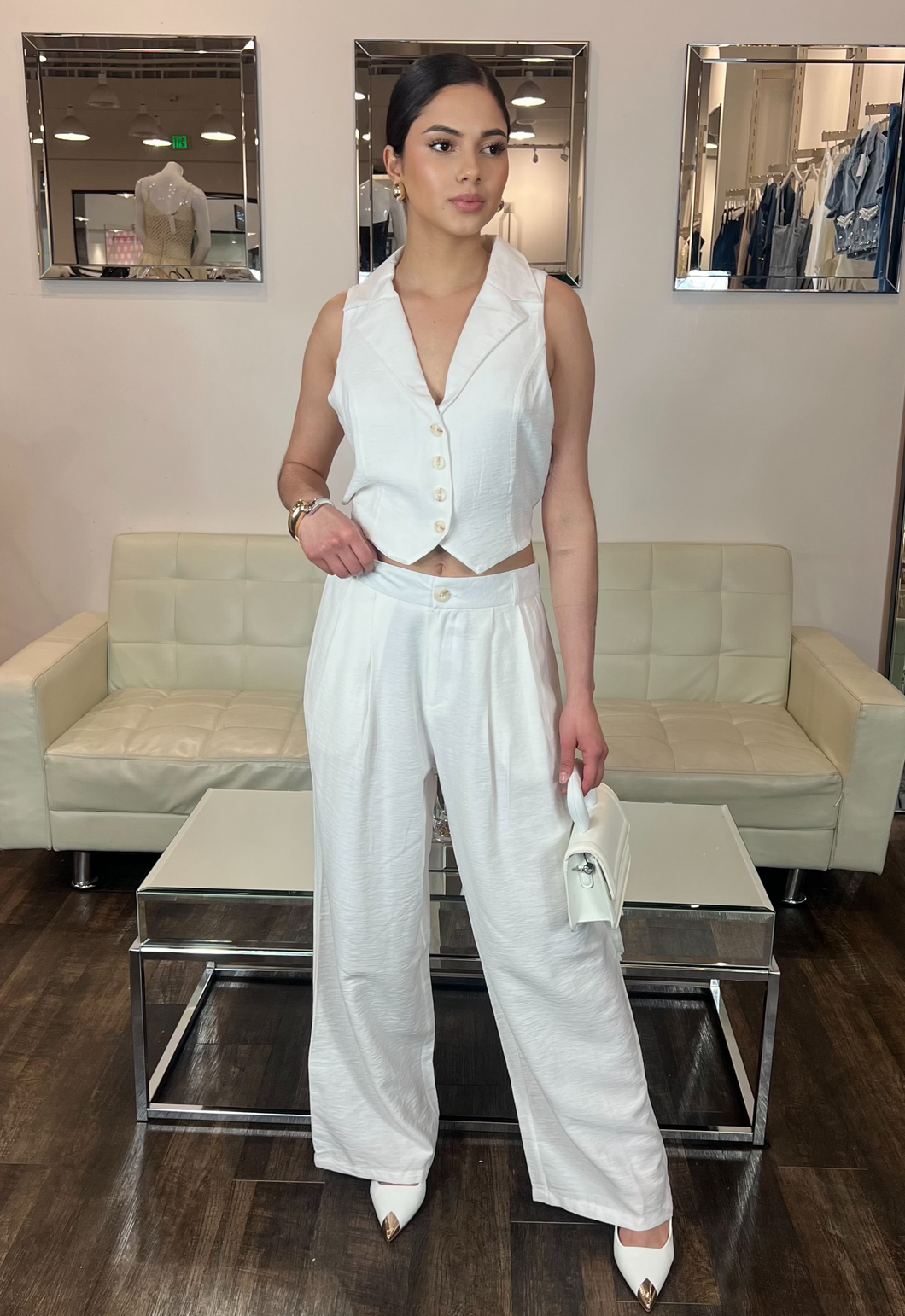 Tatiana Woven Wide Leg Pants - O. White