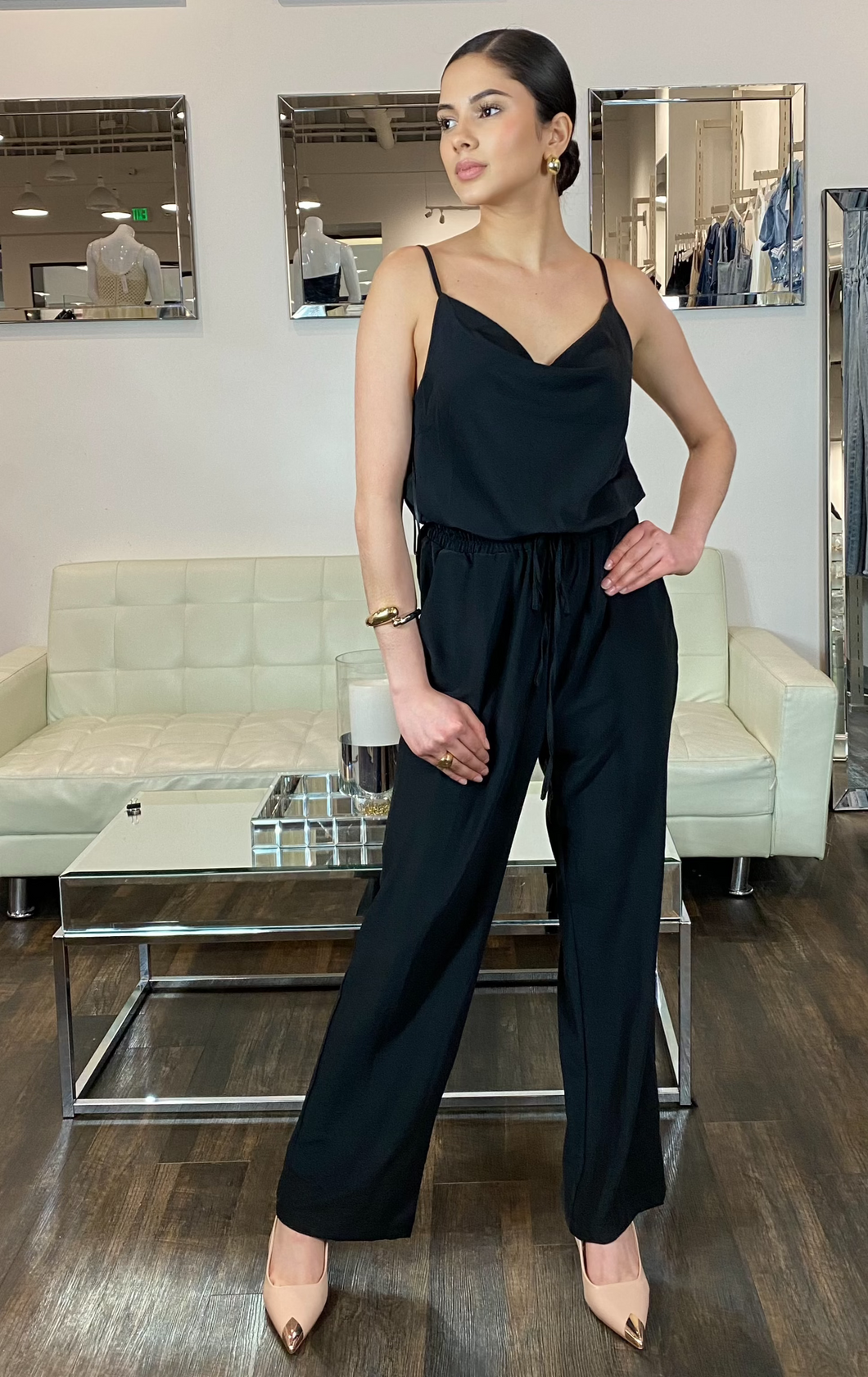 Joyce Cowl Neck Jumpsuit- Black