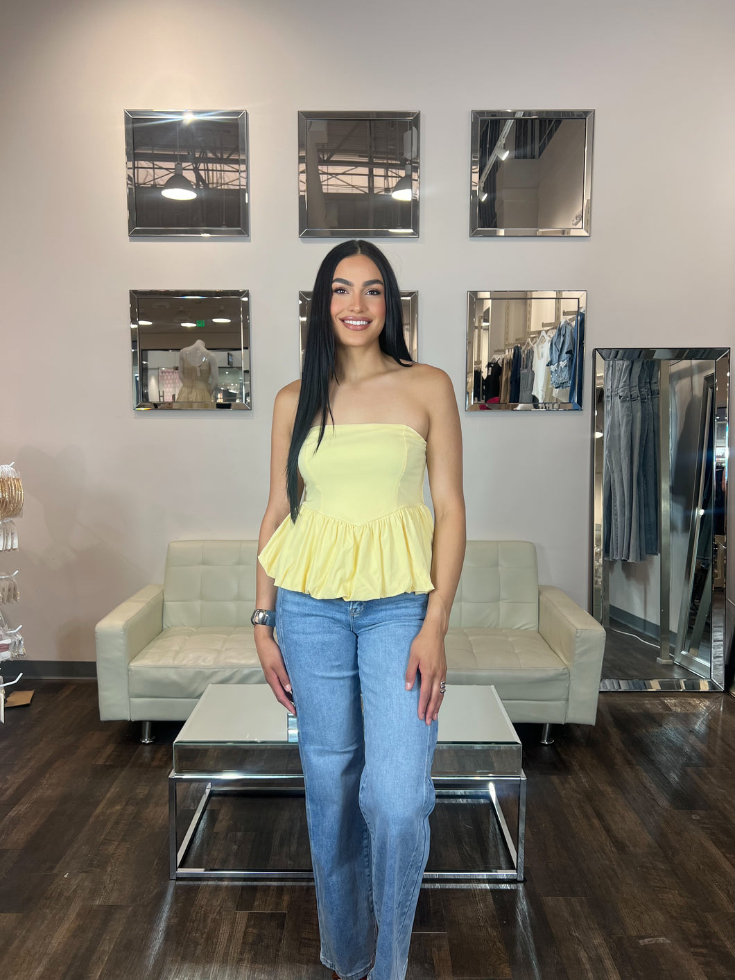 Nikki Strapless Balloon Top - B. Yellow