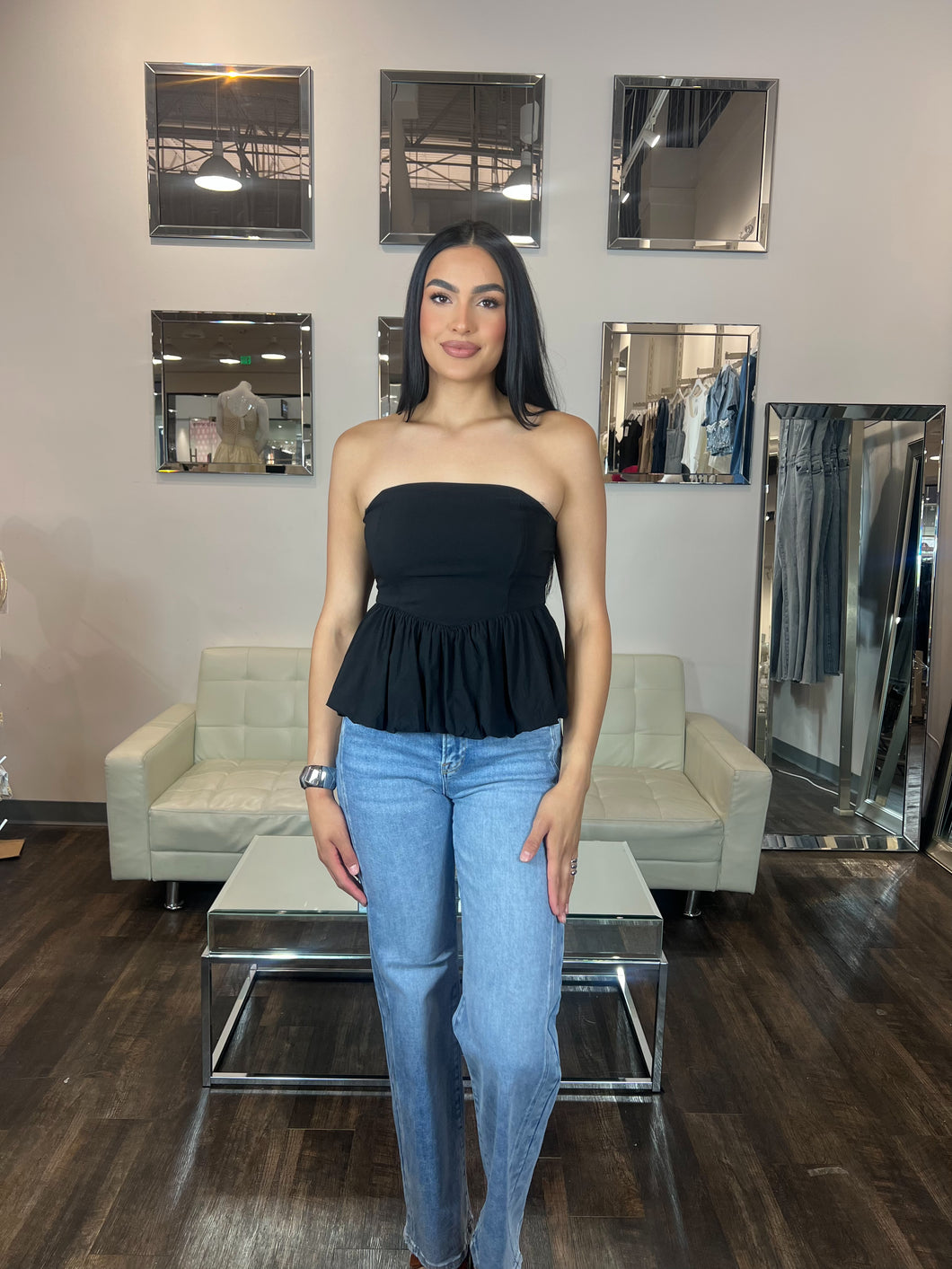 Nikki Strapless Balloon Top - Black