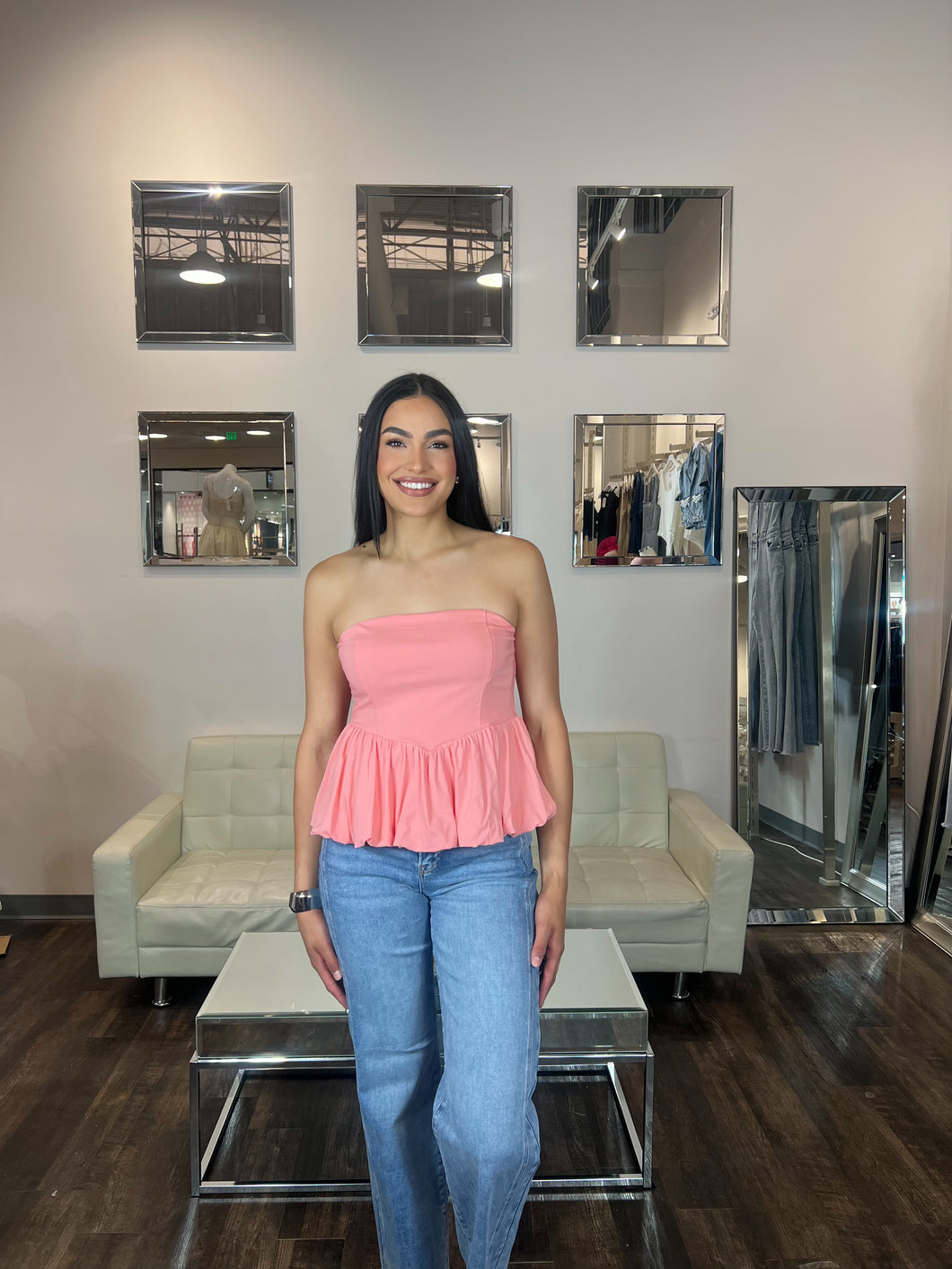Nikki Strapless Balloon Top - Peach