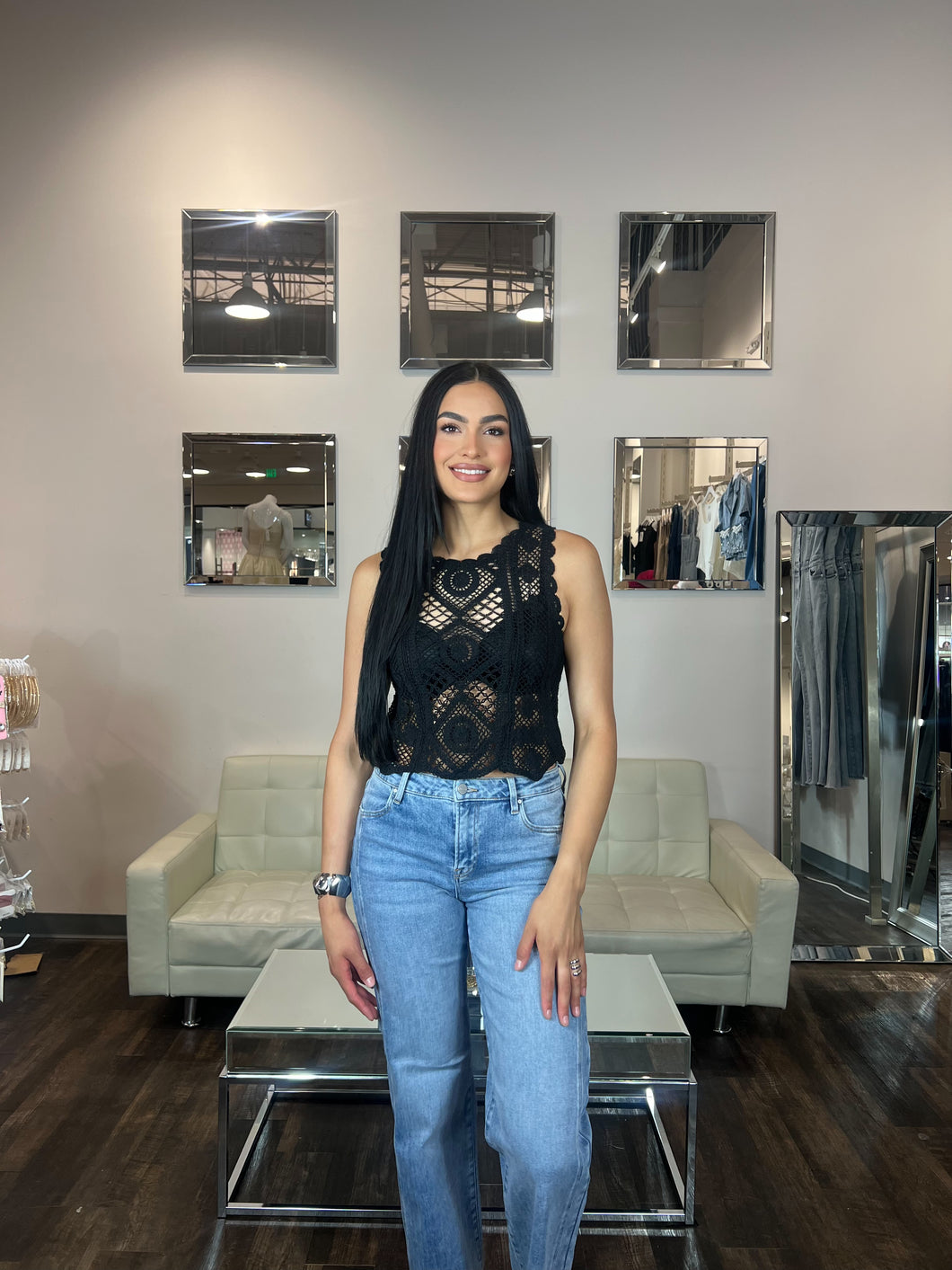 Aurora Crochet Top- Black