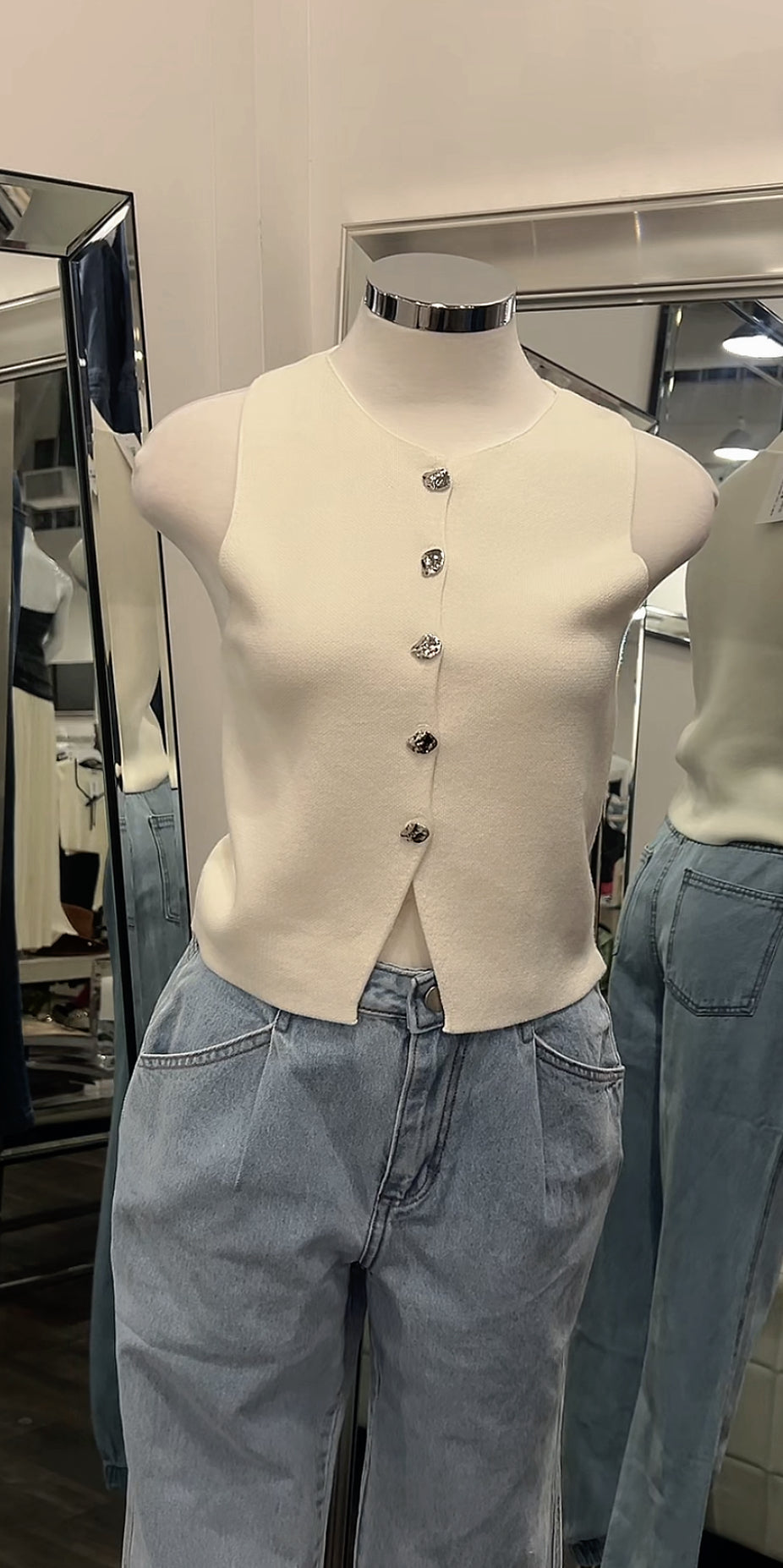 Athena Button Sweater Vest- O.White