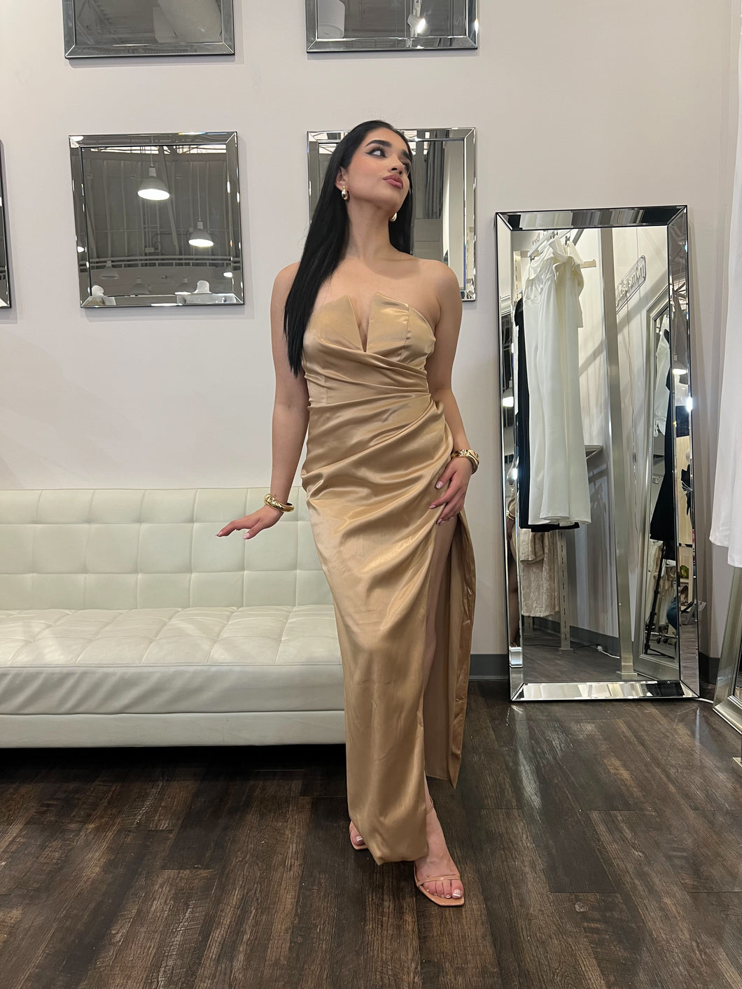 Selene Satin Tube Draped Dress