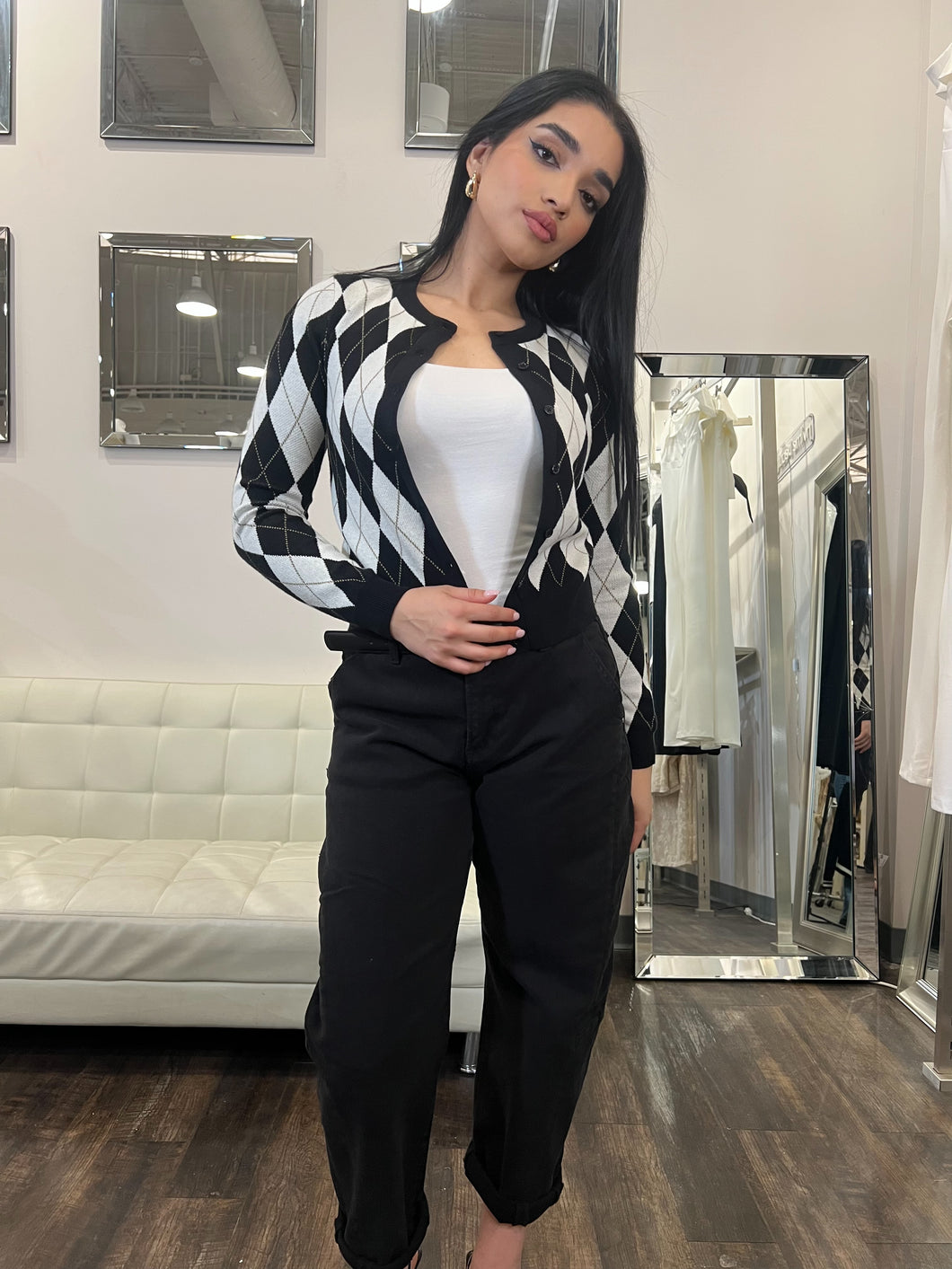 Alice Argyle Pattern Sweater Top