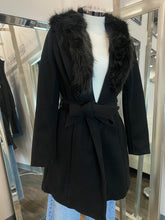 Load image into Gallery viewer, Anne Fur Collar Belted Coat Black
