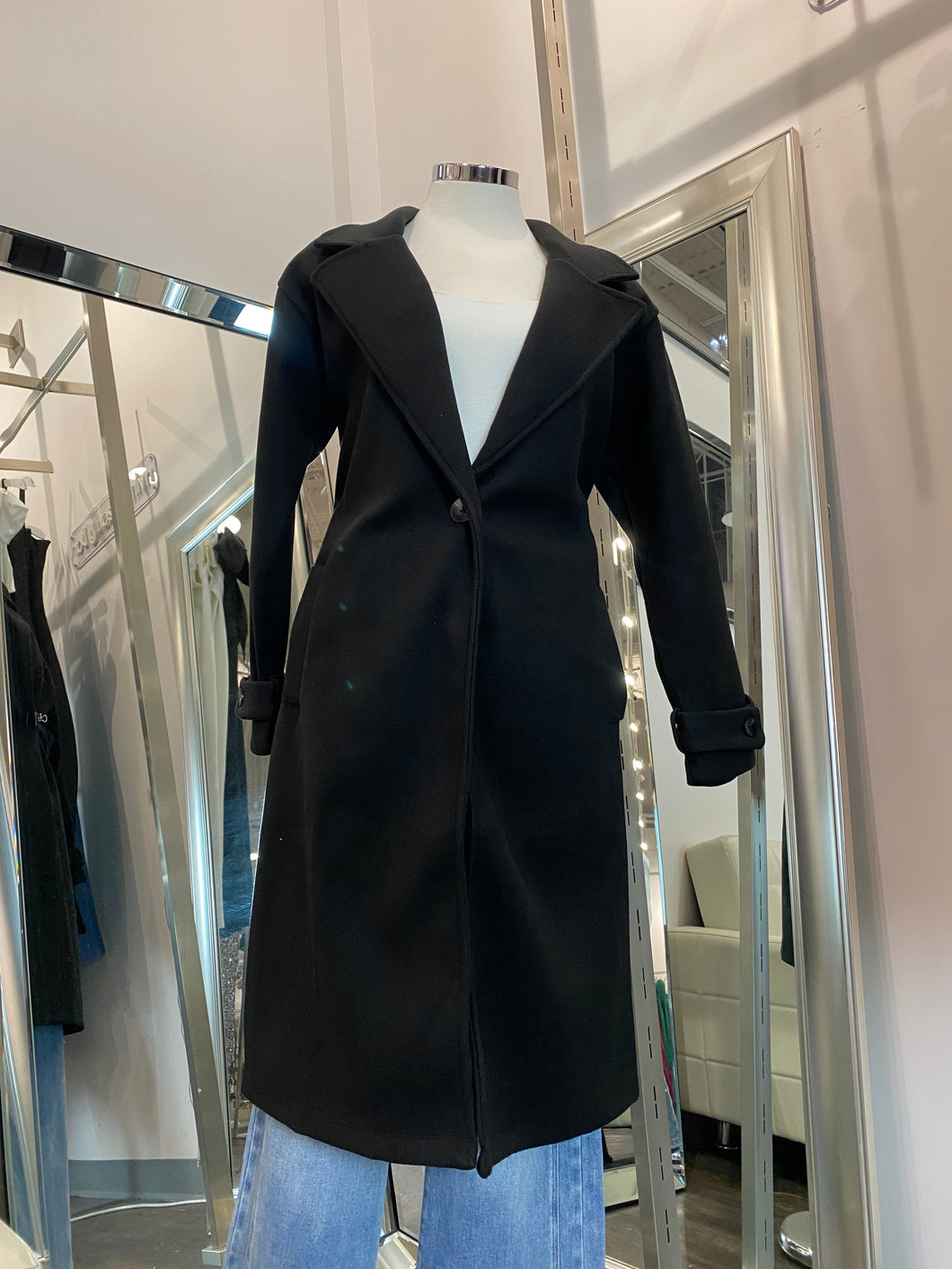 Mia One Button Long Coat Black