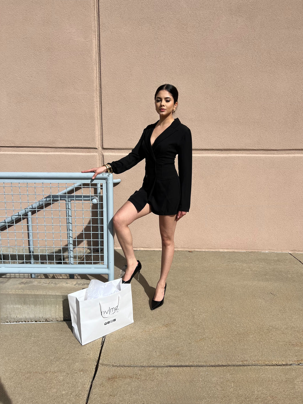 Ela Long Slv Romper Black