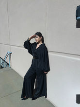 Load image into Gallery viewer, Galilea Satin Puff Slv Jumpsuit Black
