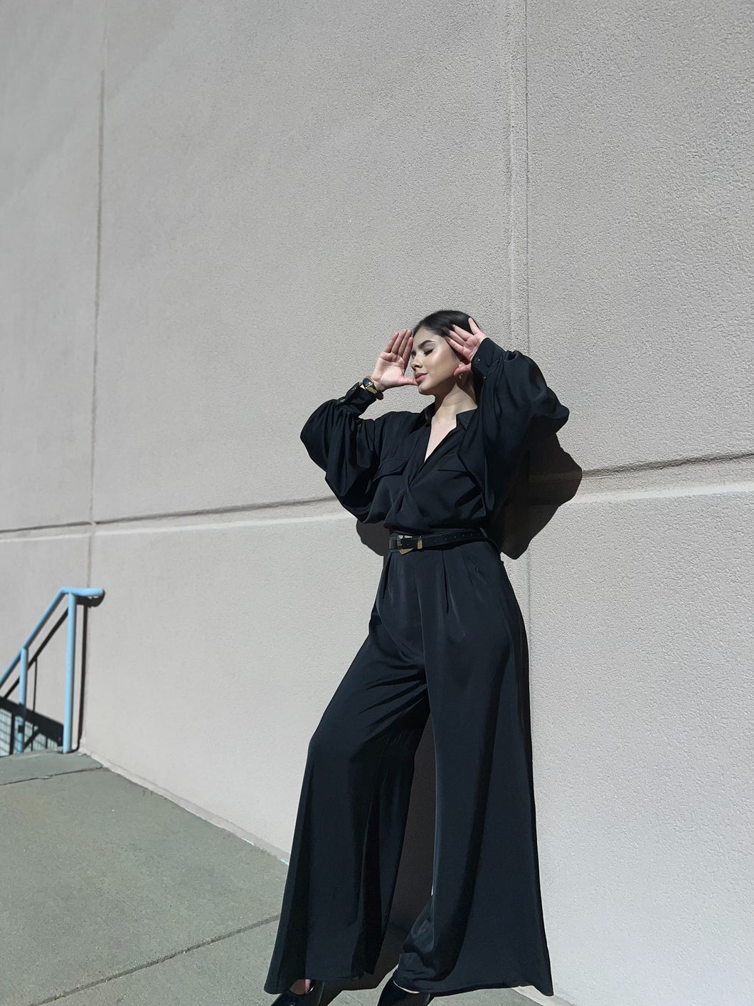Galilea Satin Puff Slv Jumpsuit Black