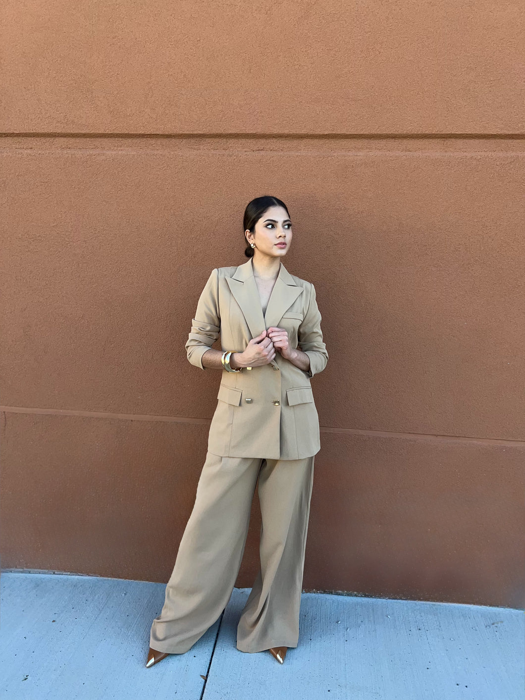 Isabella Gold Button Pants Mocha