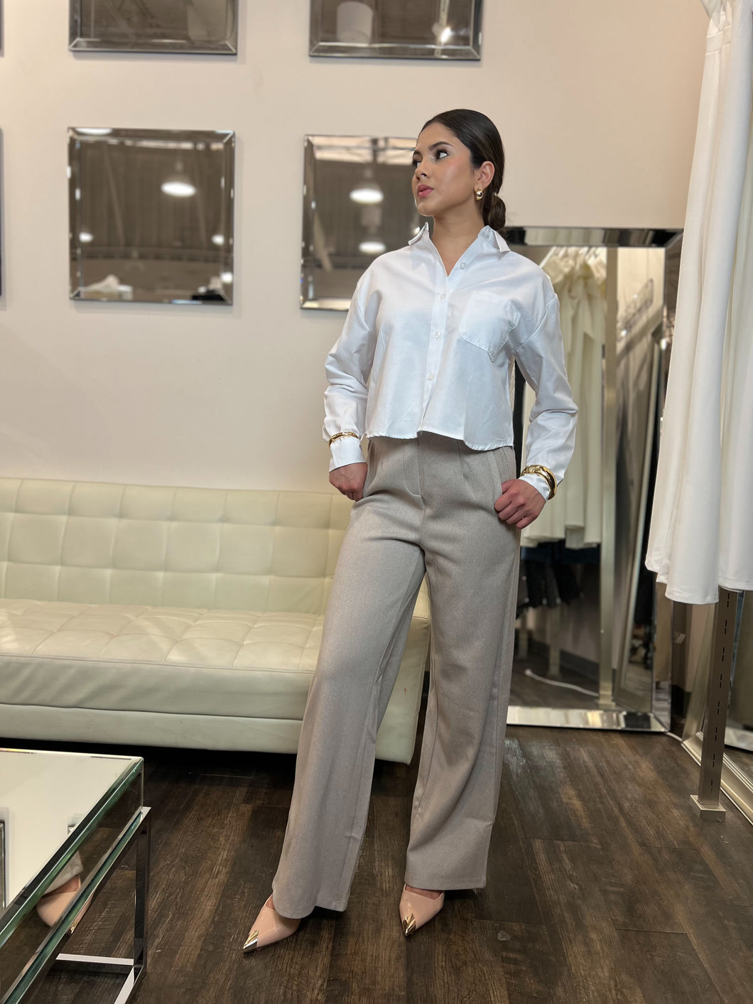Ximena Knit Wide Leg Pants Beige