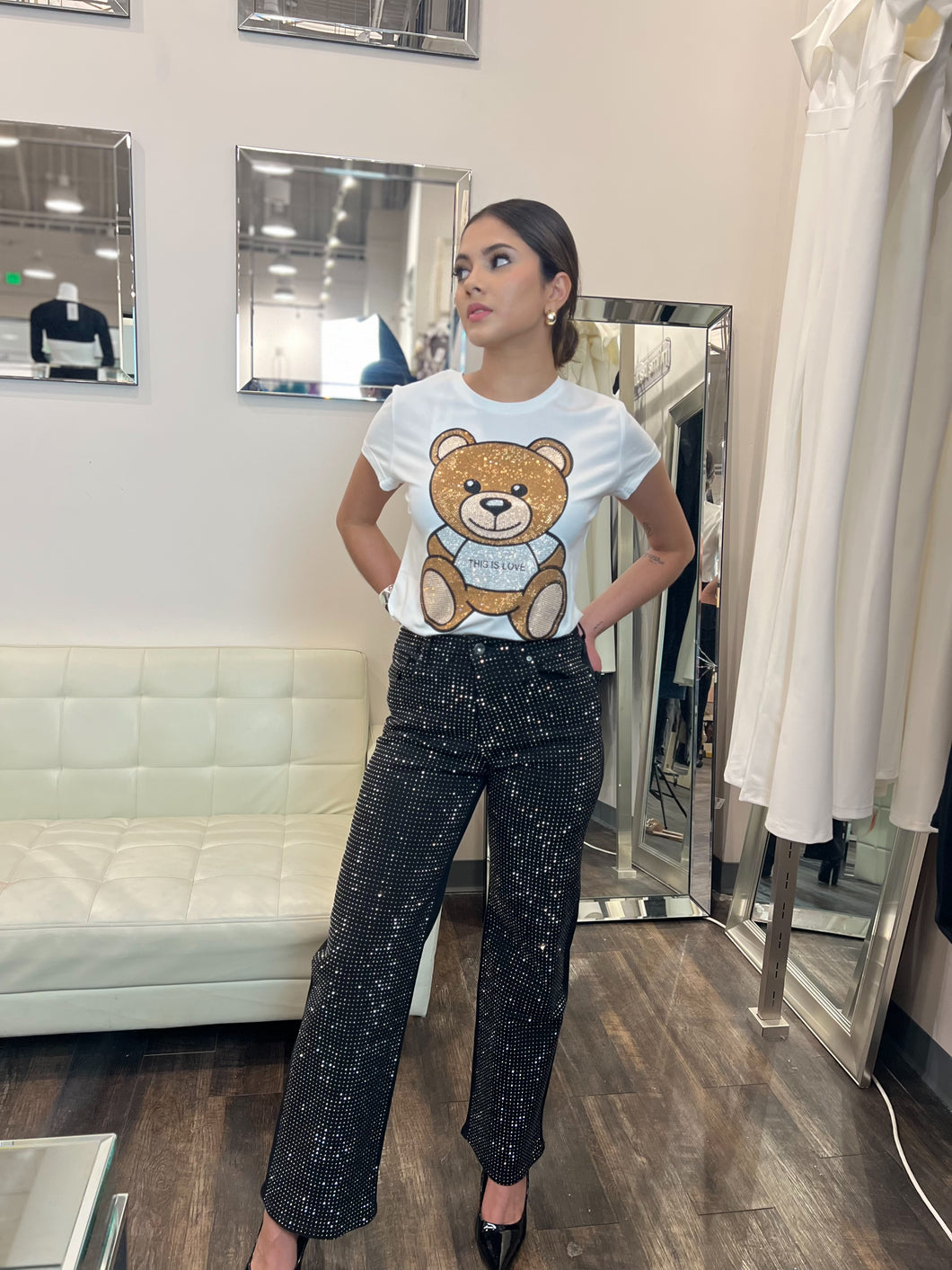 Anny Bear Reinstone Shirt White