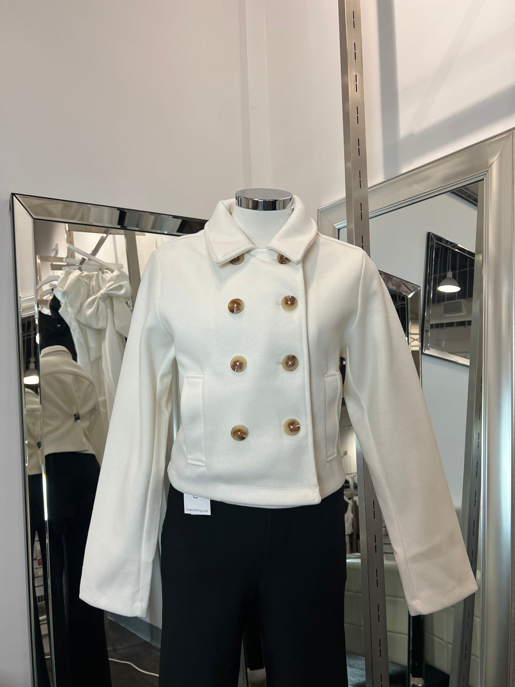Lia Cropped DBL Button Coat- Ivory