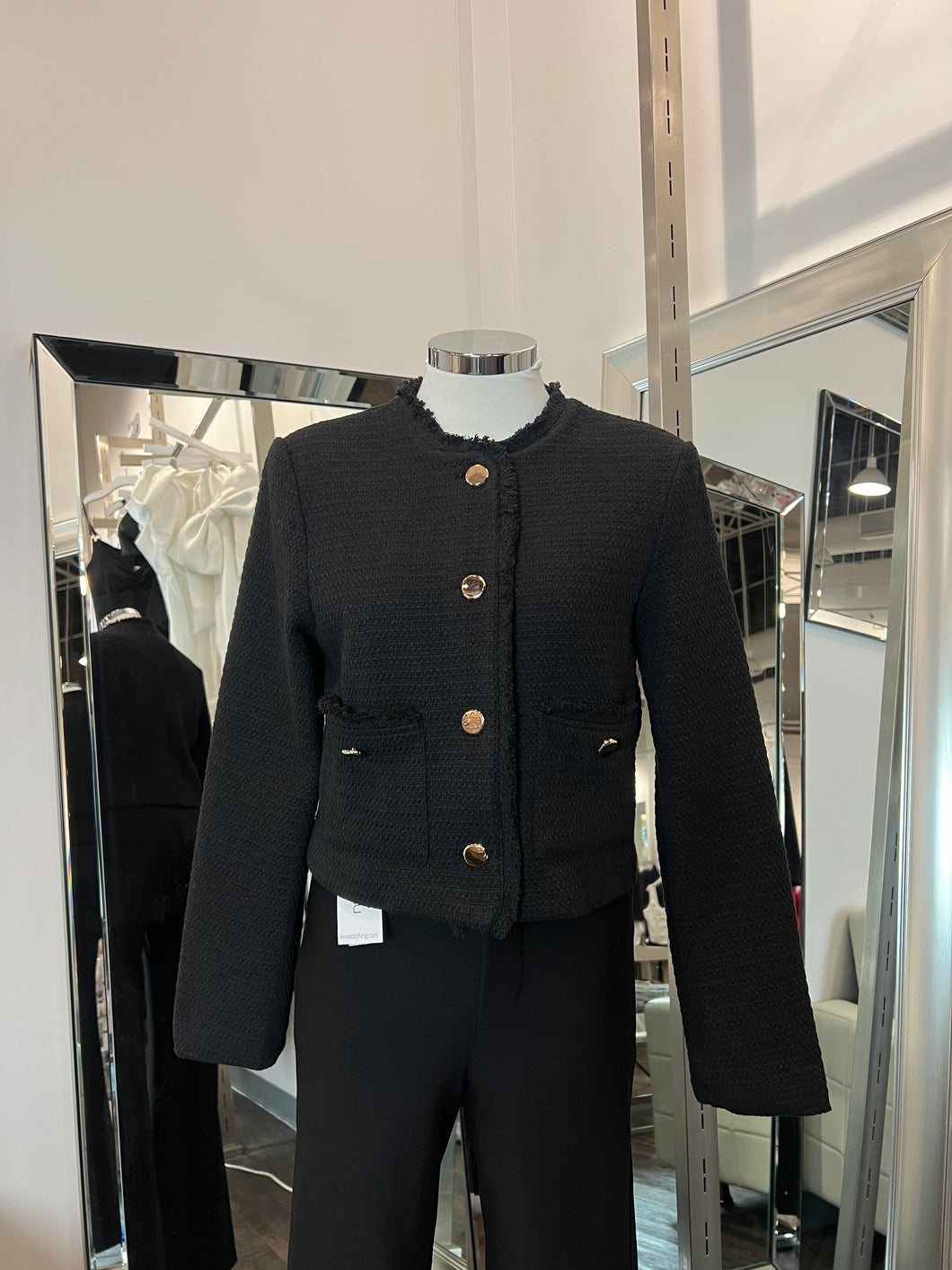 Luna Gold Button Texture Jacket-  Black