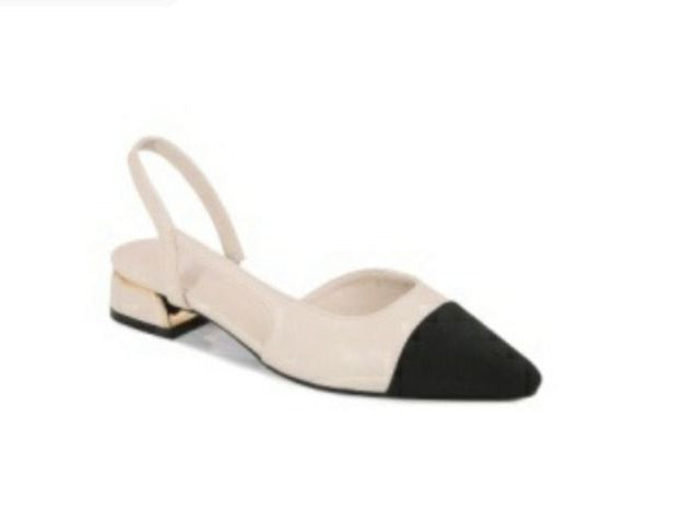 Alana Color Block Pointy Heel- Beige/Black