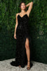 Load image into Gallery viewer, PLUNGING NECKLINE FITTED BODICE VELVET SEQUIN WITH FEATHER - Nox R1059
