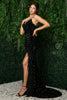 Load image into Gallery viewer, PLUNGING NECKLINE FITTED BODICE VELVET SEQUIN WITH FEATHER - Nox R1059
