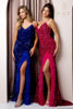 PLUNGING NECKLINE FITTED BODICE VELVET SEQUIN WITH FEATHER - Nox R1059