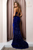 Load image into Gallery viewer, PLUNGING NECKLINE FITTED BODICE VELVET SEQUIN WITH FEATHER - Nox R1059
