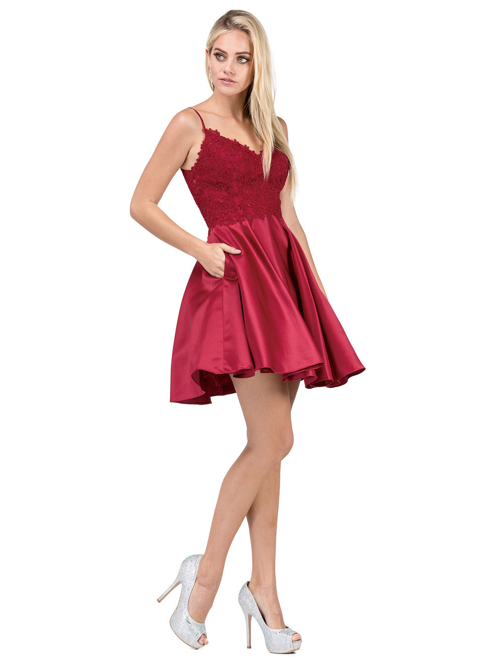 Dancing Queen Juniors' Embellished Lace Fit & Flare Dress