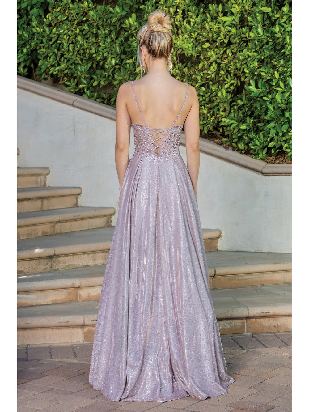 Dancing Queen 4261 - Embroidered V-Neck Prom Dress M / Rose Gold - Shop Dancing Queen Dresses On Couture Candy at CoutureCandy.com