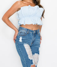Load image into Gallery viewer, Light Blue Ruffled Crop Top

